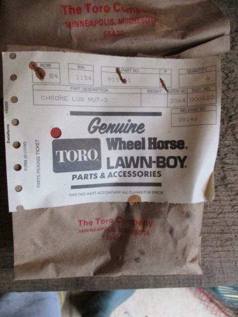 1986 Yamaha BLASTER - Part identification tag for a chrome lug nut 3 from Toro Lawn-Boy, part number 915-1.