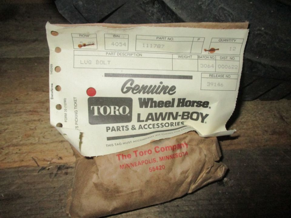 Lug bolt part with Toro Wheel Horse Lawn-Boy documentation