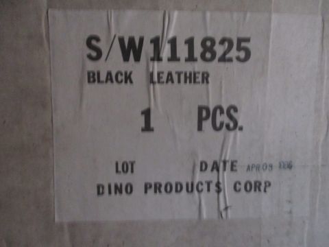 1986 Yamaha BLASTER - Label indicates a part number S/W111825 for black leather, 1 piece, from Dino Products Corp, dated April 9, 1986.
