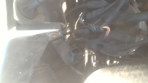 1992 Ford Bronco - Close-up view of the engine bay wiring harness, showing frayed wires and connectors.