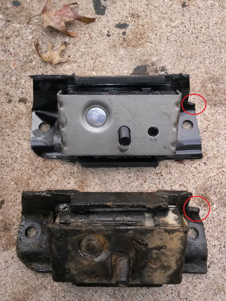 Comparison of a new and old engine mount for a 1996 Ford Bronco