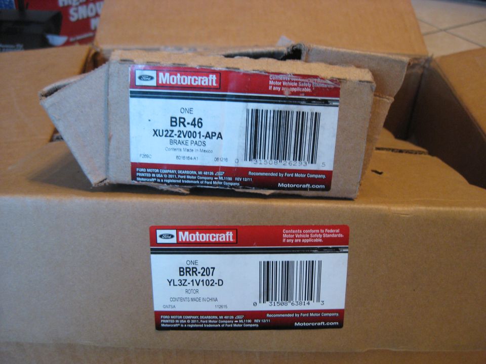 Motorcraft BR-46 brake pads and BRR-207 rotor in boxes