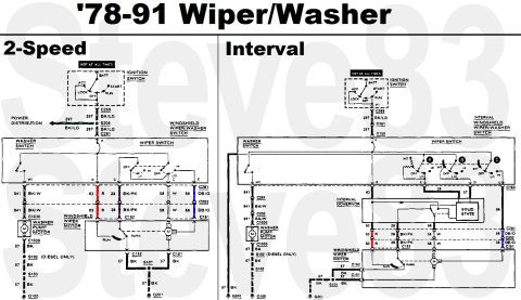 1983 Ford Bronco - '78-91 Wiper/Washer Circuits IF THE IMAGE IS TOO SMALL, click it. Note that the motor is the same, and the interval governor plugs into the…