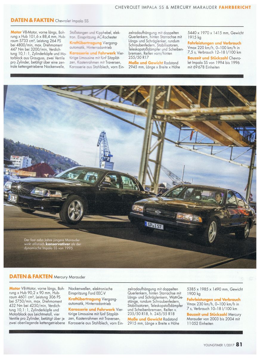 2003 Mercury Marauder and Chevrolet Impala SS parked side-by-side