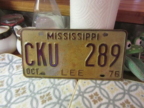 1976 Chevrolet Corvette - Mississippi license plate CKU 289 from 1976 is shown on a table.
