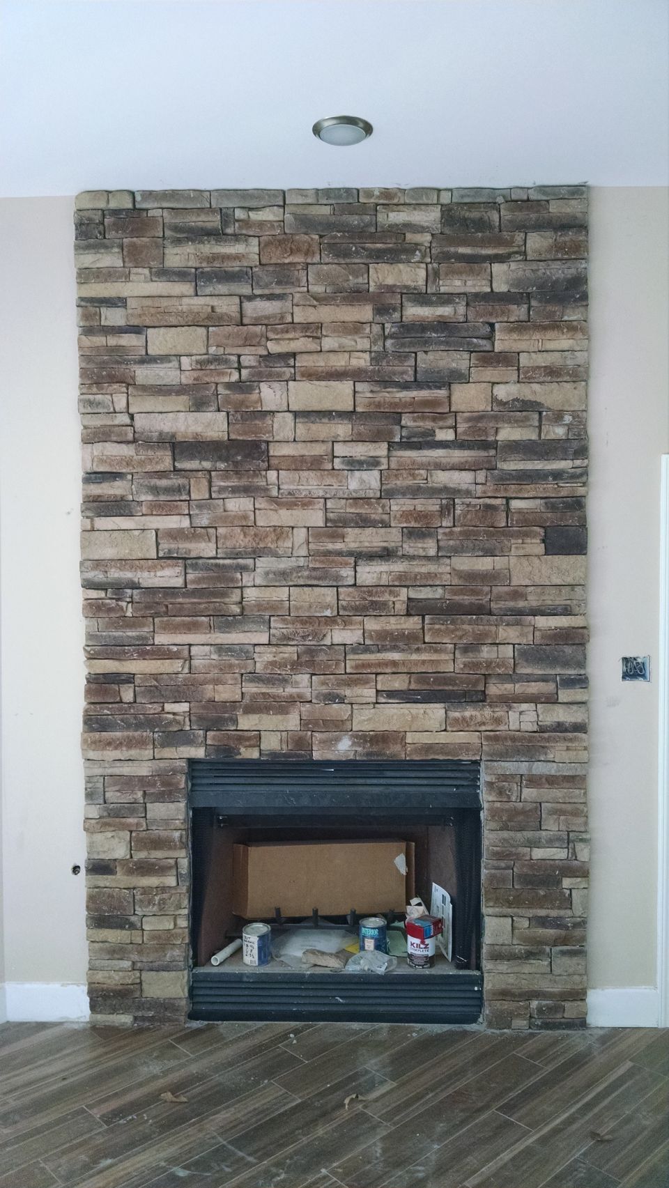Other than the spatter on the fireplace, this came out just the way she wanted.