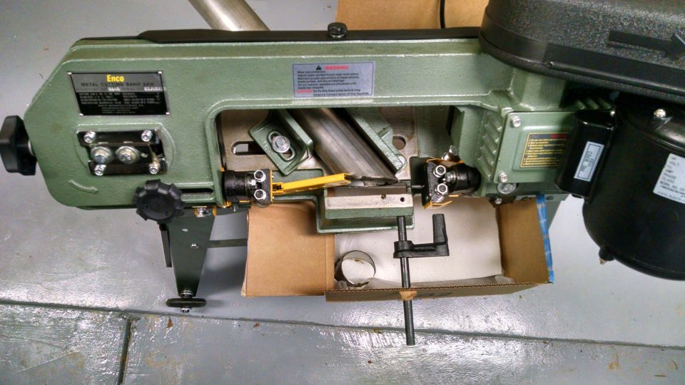 The angled cuts have to be done by saw, so I assembled this bandsaw that I bought last year.
