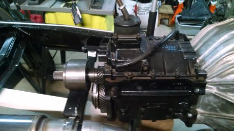 1985 Jeep CJ7 - Close-up of a Jeep transmission and transfer case assembly, showing the shifter mechanism.