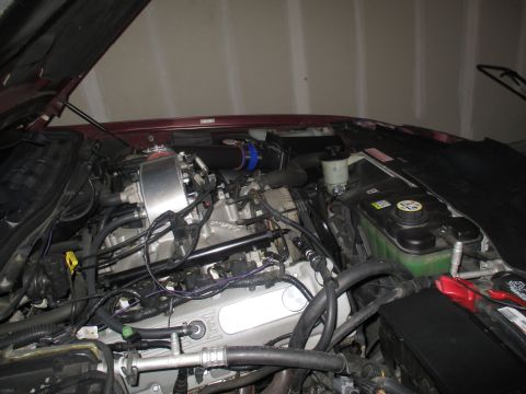 2004 Ford Crown Victoria - The engine bay of a vehicle is shown with various components and wiring visible.