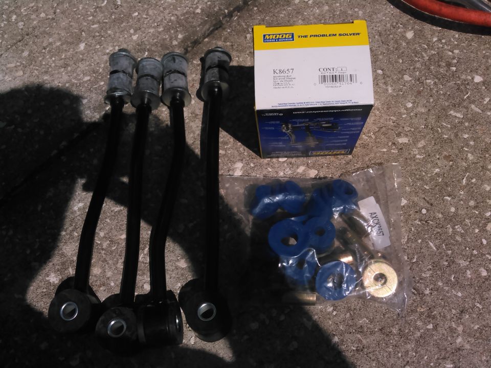 my plan was to use rear swaybar links, cut and weld them together so there is an eyelet on each side. kinda expenive to buy new but i bought these Driveworks links and then replaced the bushings with Moog bushing kit i already had. You can probably find the links at junkyards cheap. there is probably a vehicle that uses a long links with eyelets on each side.

you do not need to make links if you want to use the stock location.
