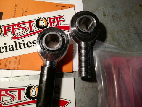 1992 Ford Bronco - New rod ends from Ruff Stuff, cost about $19 a piece. These are 3/4 x 3/4 16. Got both left and RH thread. Units seem well made for the pri…