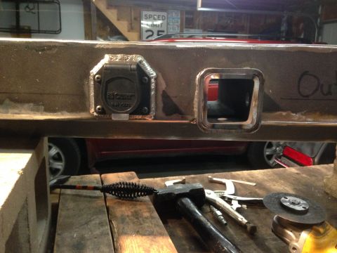 1979 Ford Bronco - Custom trailer hitch receiver fabrication with a 7-pin connector and a square receiver opening.