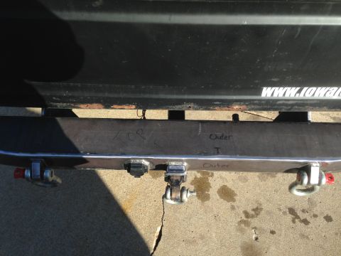 1979 Ford Bronco - Custom rear bumper fabrication in progress, showing tow hitch and mounting points.
