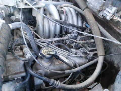 1996 Ford Bronco - Close-up view of a vehicle's engine compartment, showing various components and wiring.