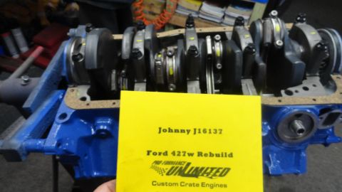 1982 Ford Bronco - A Ford 427w engine rebuild is shown with a yellow card detailing the project.
