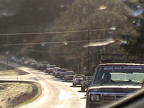 1994 Ford Explorer - The line up of trucks behind me waiting to get into Mud Fest