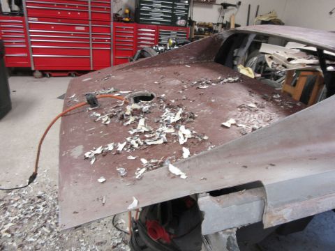 1976 Chevrolet Corvette - The rear deck of a 1976 Chevrolet Corvette is shown undergoing preparation for a new paint job.