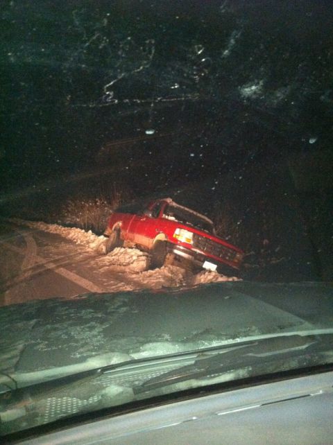 1996 Ford F-150 - the time I got stuck, two wheels off the road, leaning down a major slope
