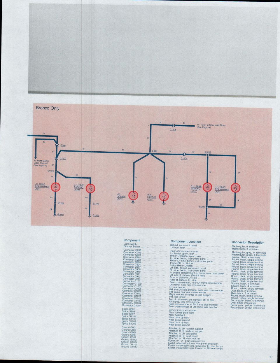 Wiring diagram for a Ford Bronco showing lights and components.