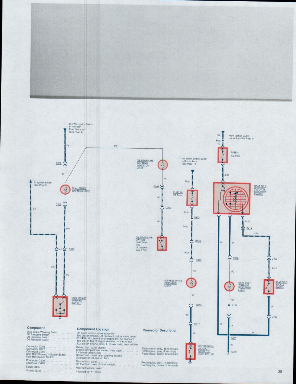 Wiring diagram showing vehicle electrical components and connections.