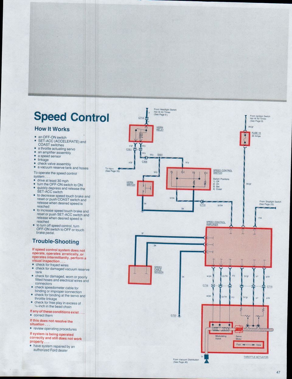 Wiring diagram for a vehicle's speed control system