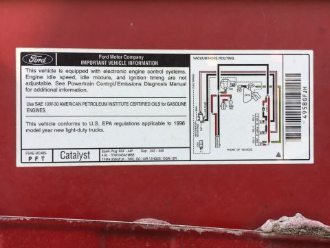 1967 Ford Custom Wagon - 1996 4.9 emissions decal