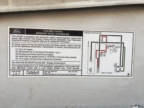 1967 Ford Custom Wagon - 1993 4.9 emissions decal