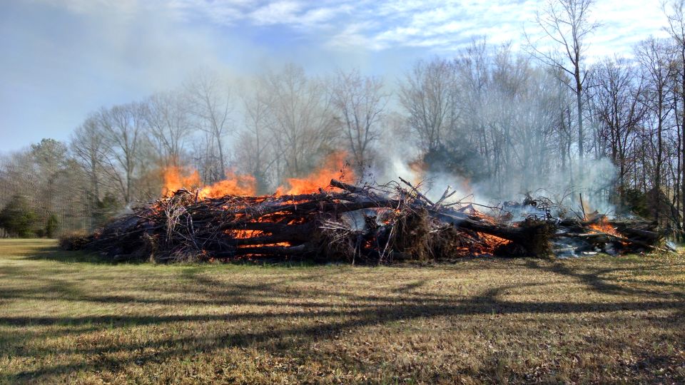 FI-YAAAAA!!!

Contrary to my friends' speculation, I didn't set the county on fire, and no fire departments showed up (although I invited a few firemen I know).

UPDATE: After 2 years of pushing the remnants back together, and burning household paper/plastic, the pile got small enough to haul off into the woods and dump into some low spots.