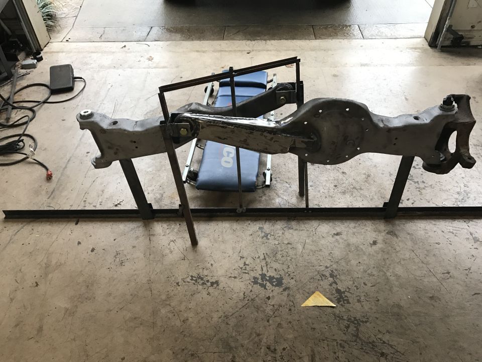 Front axle assembly on a stand