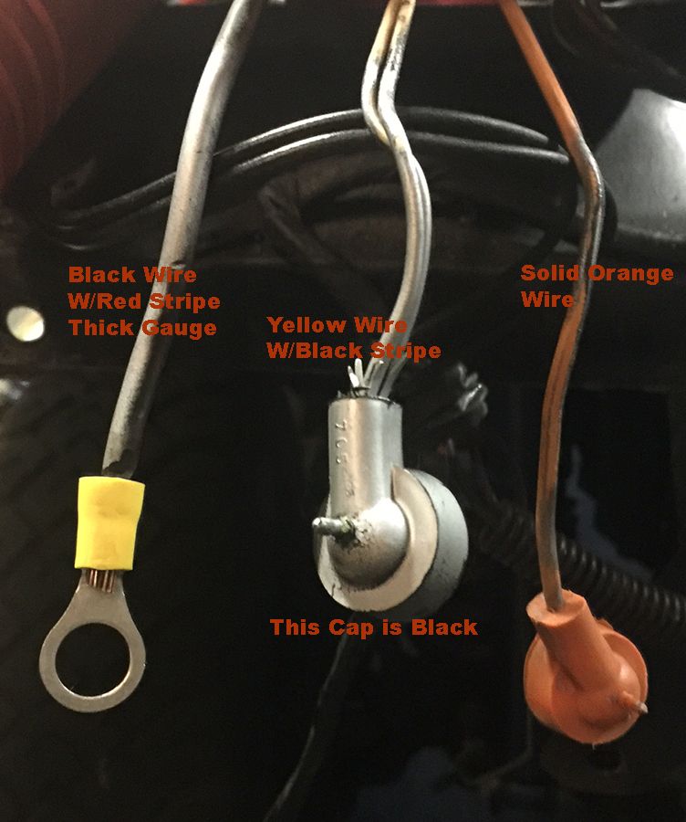 Automotive wires: black/red stripe, yellow/black stripe, and solid orange.
