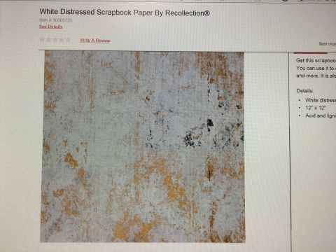 1989 Ford Bronco - A computer screen displays a product page for "White Distressed Scrapbook Paper By Recollection®". The page shows a close-up image of the s…