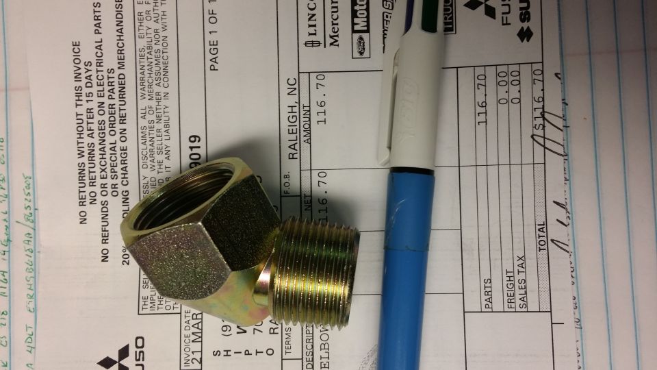 F*** you Ford. A piece of metal that is the size of an egg costs that much....EGR tube fitting. At least this one looks like it is one piece instead of two like the factory unit apparently was.