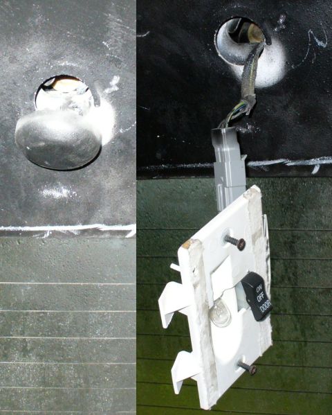 1992 Ford Bronco - Cargo light plug/cap on left, XLT cargo light on right (designed to attach to headliner, rather than clip into the hole).