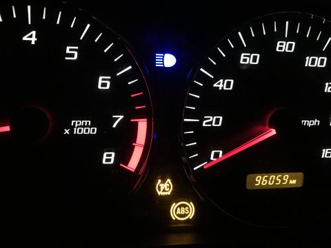 2007 Cadillac CTS - The ABS and tire pressure warning lights are illuminated on the dashboard of a 2007 Cadillac CTS, which has 96,059 miles.