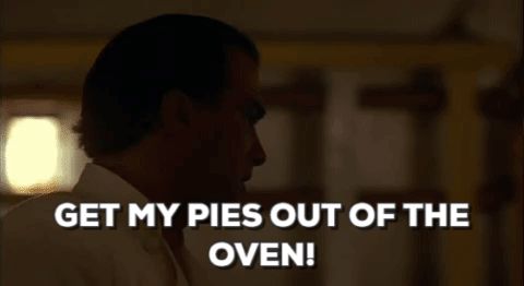 1995 Mercury Grand Marquis - dim video-still meme of a man's silhouetted profile indoors, captioned in bold white text: GET MY PIES OUT OF THE OVEN!