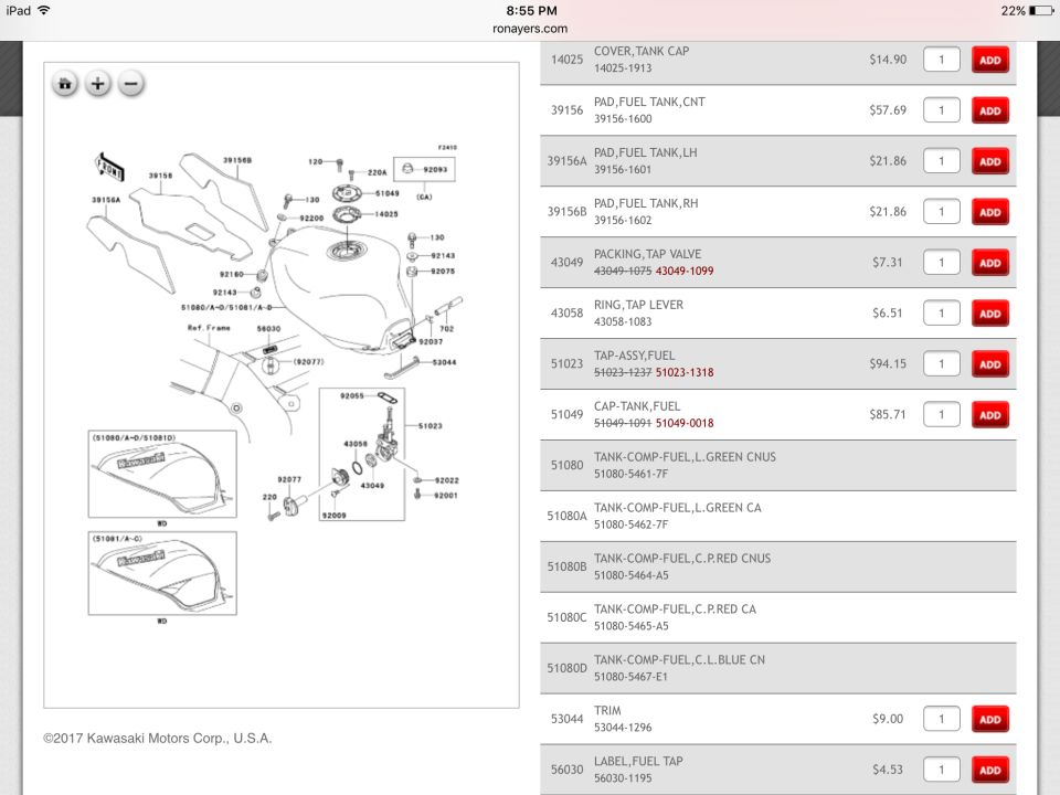 98-99 ZX9R gas tank part numbers