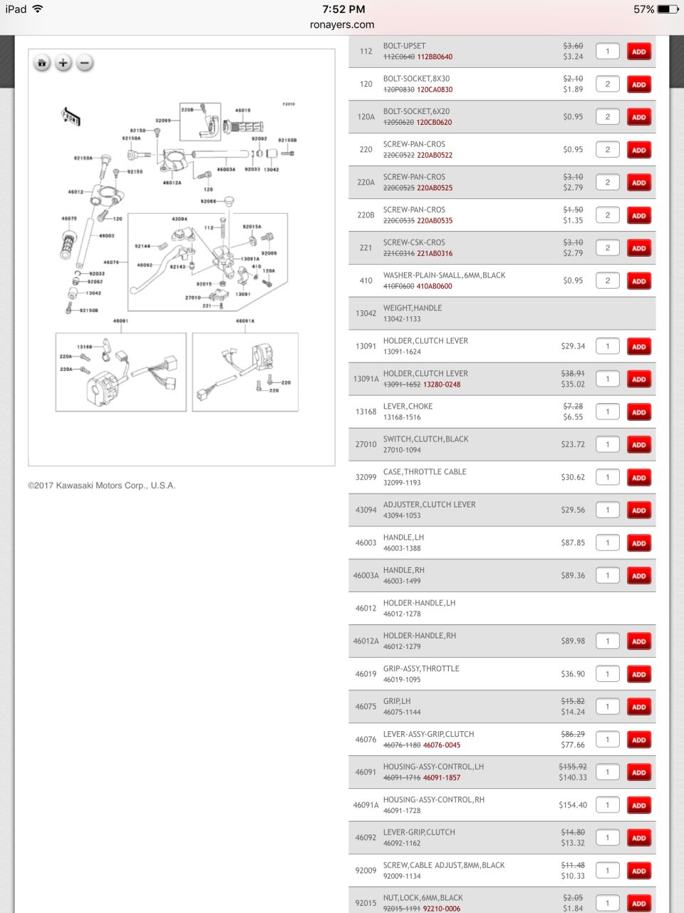98-99 ZX9R handlebar control part numbers
