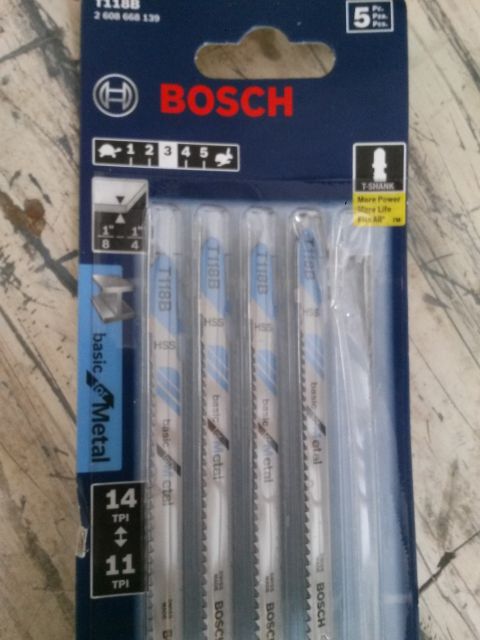 1996 Ford Bronco - Package of five Bosch T118B jigsaw blades designed for cutting metal.