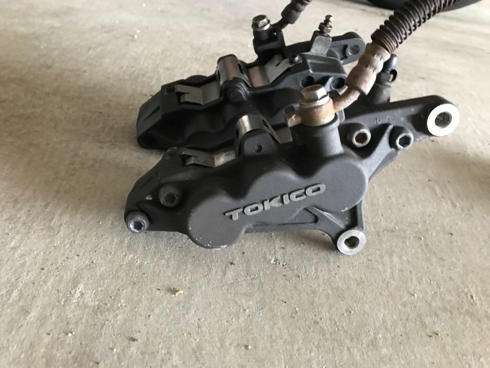 98 ZX9R old calipers, dual brake line kit, and master cylinder assembly