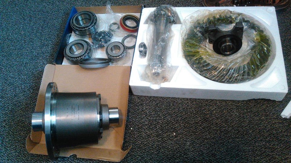 parts to rebuild the 10.25". want to make the truck more for towing and help take stress off the engine and transmission. because i lost 4wd with the engine/tranny swap i decided to add a TrueTrac limited slip. 

the truck was originally 4.10 gearing till the original axle blew up. i swapped in a 3.55 axle because it was all i could find at the time. but now it had 4.56 gearing which should help with having an 302 engine

the axle was a short spline (pre93) and it did have a wobbling issue. i went ahread and changed to a long spline ehich required a new yoke.

the rebuild kit is all Timken bearings which is nice. i used a 9" crush sleeve eliminator which works fine on a 10.25" if its facing the correct way. there is a tapered edge that msut go against another tapered edge