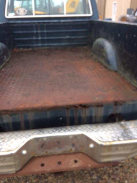 1979 Ford F-150 - Rear view of a 1979 Ford F-150 pickup truck bed with a diamond plate floor.