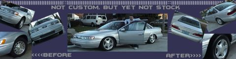 1995 Ford Taurus - This silver sedan has been modified with custom wheels and a lowered stance, deviating from its stock appearance.
