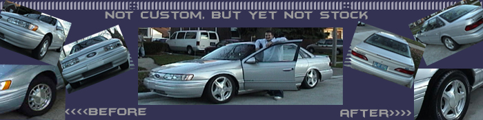 Silver sedan with custom wheels and lowered suspension. Man leaning on open driver's door
