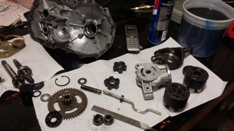 2007 Subaru Impreza - Various engine parts are laid out on a table, suggesting a repair or rebuild process.
