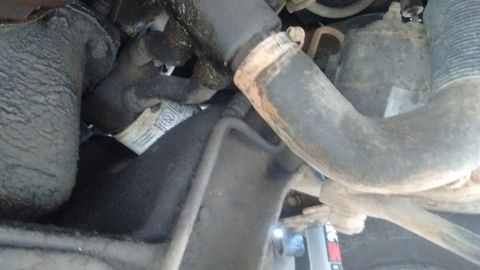 1996 Ford F-350 - Close-up of engine components including hoses and a filter with visible text.