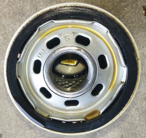 2000 Ford Crown Victoria - This is a close-up view of an oil filter, showing internal components and some residual oil.
