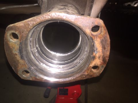 1982 Ford Bronco - Close-up view of a rusty rear axle housing, showing internal wear.