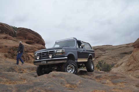 1991 Ford Bronco - This 1991 Ford Bronco navigates a rocky trail, its off-road capabilities.