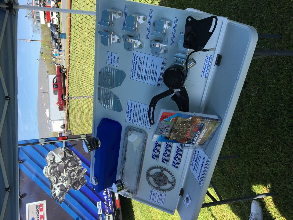 Engine parts on display table