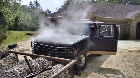 1983 Ford Bronco - After a couple of hours winching logs onto the trailer at high idle (to keep the alternator charging), all the coolant came out. It took ne…